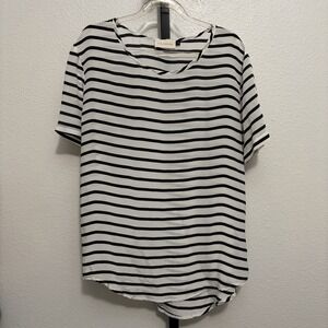 Womens 100% Silk Black White Striped Shirt M Quiet Luxury Capsule Lightweight